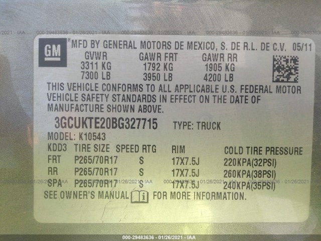 Photo 8 VIN: 3GCUKTE20BG327715 - CHEVROLET SILVERADO 1500 