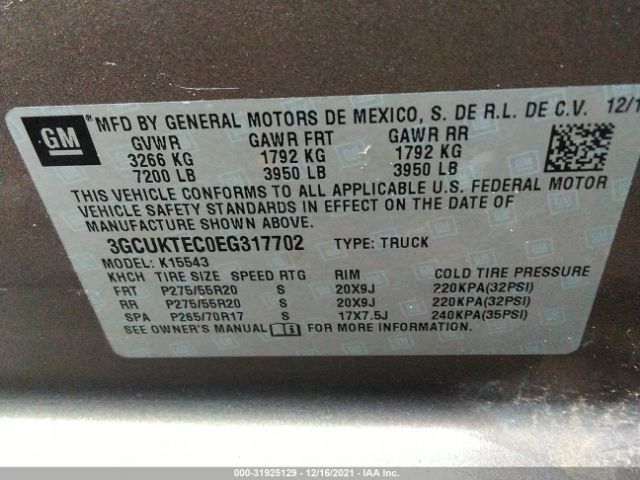 Photo 8 VIN: 3GCUKTEC0EG317702 - CHEVROLET SILVERADO 1500 