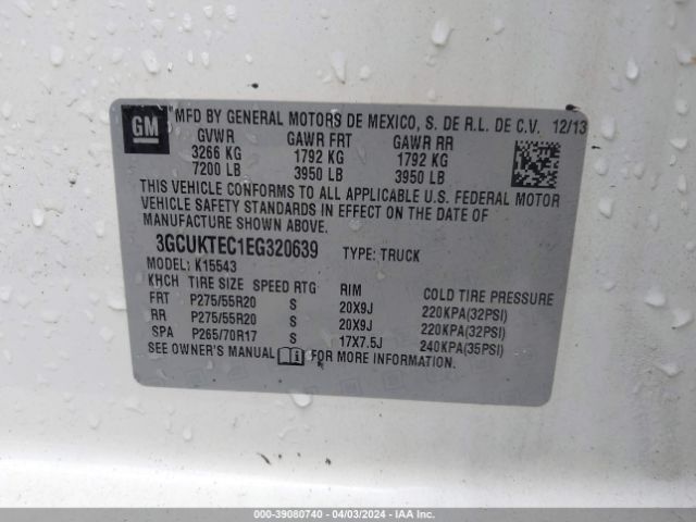 Photo 8 VIN: 3GCUKTEC1EG320639 - CHEVROLET SILVERADO 1500 