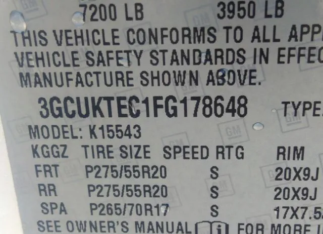 Photo 8 VIN: 3GCUKTEC1FG178648 - CHEVROLET SILVERADO 1500 