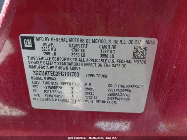 Photo 8 VIN: 3GCUKTEC2FG161700 - CHEVROLET SILVERADO 