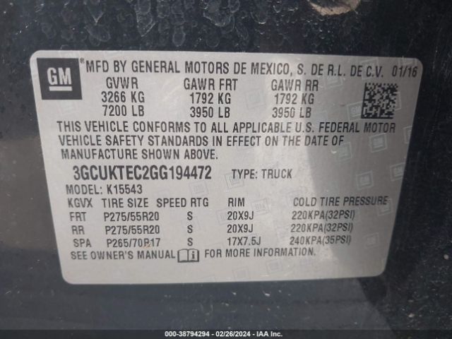 Photo 8 VIN: 3GCUKTEC2GG194472 - CHEVROLET SILVERADO 1500 