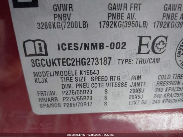 Photo 8 VIN: 3GCUKTEC2HG273187 - CHEVROLET SILVERADO 1500 