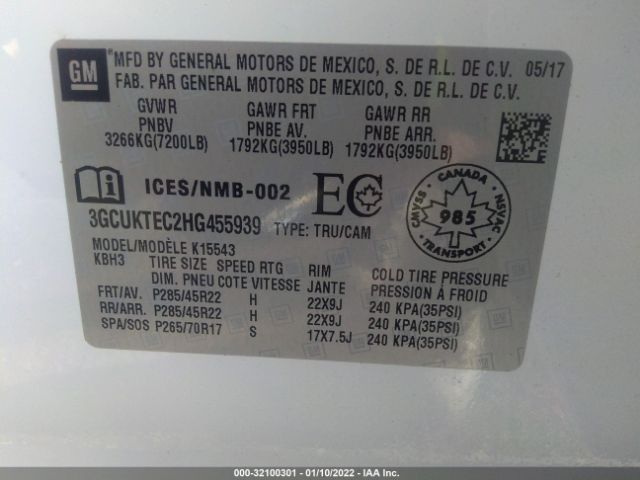 Photo 8 VIN: 3GCUKTEC2HG455939 - CHEVROLET SILVERADO 1500 