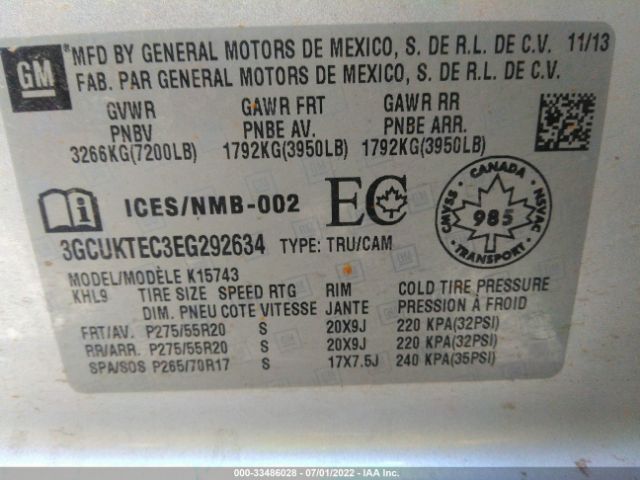 Photo 8 VIN: 3GCUKTEC3EG292634 - CHEVROLET SILVERADO 1500 