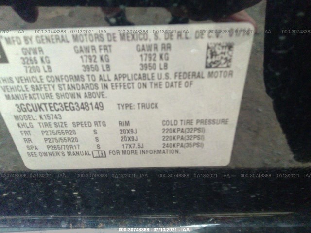 Photo 8 VIN: 3GCUKTEC3EG348149 - CHEVROLET SILVERADO 1500 