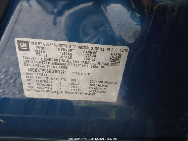 Photo 8 VIN: 3GCUKTEC3GG162971 - CHEVROLET SILVERADO 1500 