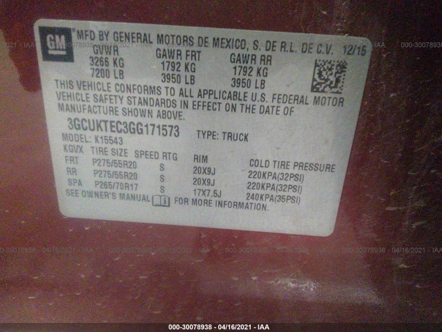 Photo 8 VIN: 3GCUKTEC3GG171573 - CHEVROLET SILVERADO 1500 