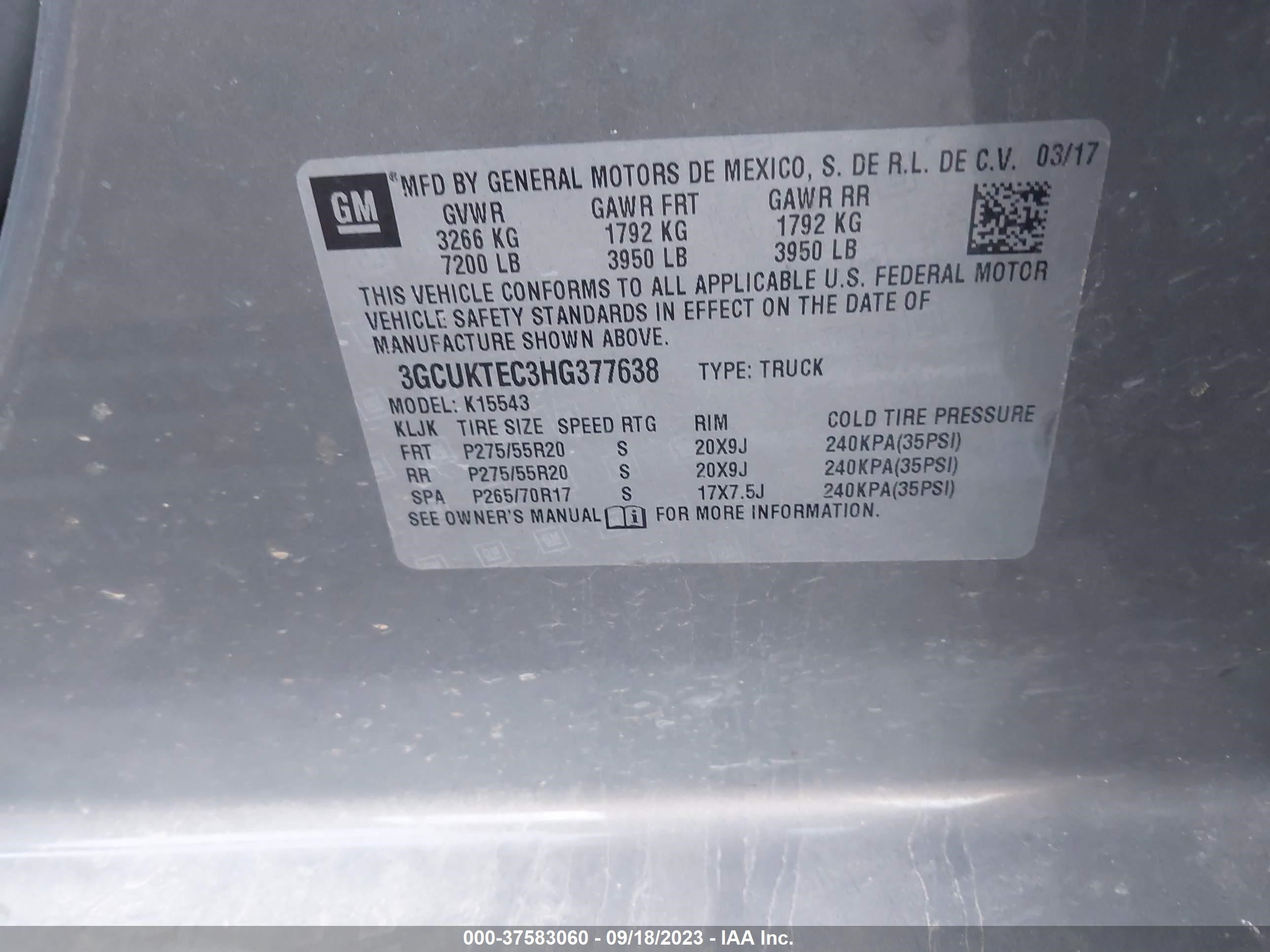 Photo 8 VIN: 3GCUKTEC3HG377638 - CHEVROLET SILVERADO 