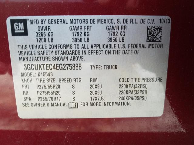 Photo 9 VIN: 3GCUKTEC4EG275888 - CHEVROLET K1500 