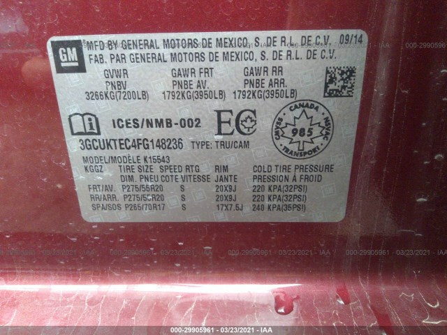 Photo 8 VIN: 3GCUKTEC4FG148236 - CHEVROLET SILVERADO 1500 