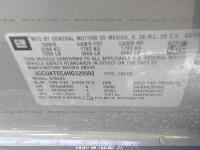 Photo 8 VIN: 3GCUKTEC4HG328982 - CHEVROLET SILVERADO 1500 