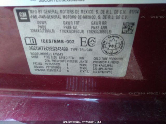 Photo 8 VIN: 3GCUKTEC5EG343499 - CHEVROLET SILVERADO 1500 