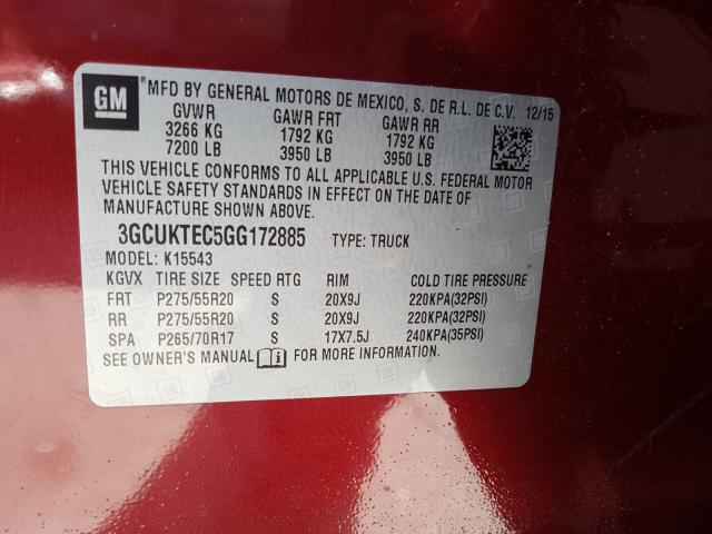 Photo 9 VIN: 3GCUKTEC5GG172885 - CHEVROLET SILVERADO 