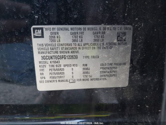 Photo 8 VIN: 3GCUKTEC6FG122639 - CHEVROLET SILVERADO 