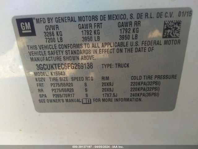 Photo 8 VIN: 3GCUKTEC6FG269138 - CHEVROLET SILVERADO 