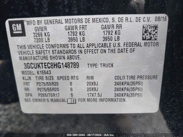 Photo 8 VIN: 3GCUKTEC8HG148789 - CHEVROLET SILVERADO 