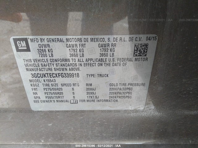 Photo 8 VIN: 3GCUKTECXFG339918 - CHEVROLET SILVERADO 1500 