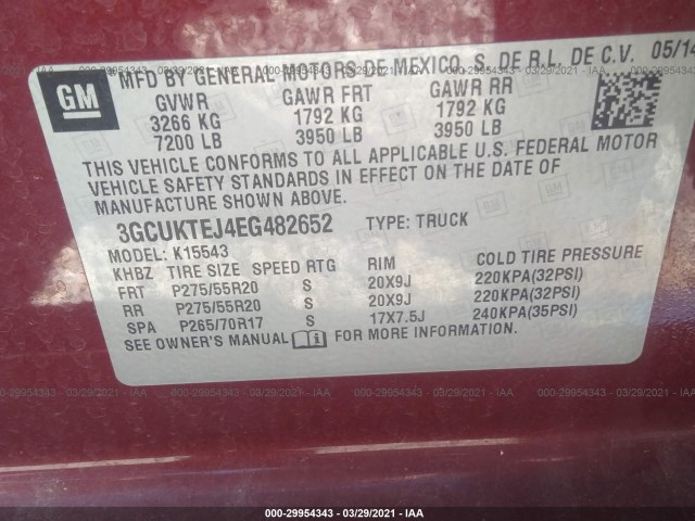 Photo 8 VIN: 3GCUKTEJ4EG482652 - CHEVROLET SILVERADO 1500 