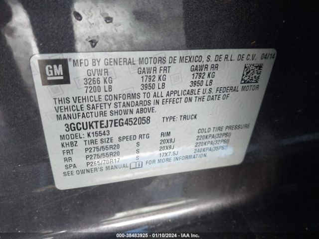 Photo 8 VIN: 3GCUKTEJ7EG452058 - CHEVROLET SILVERADO 1500 