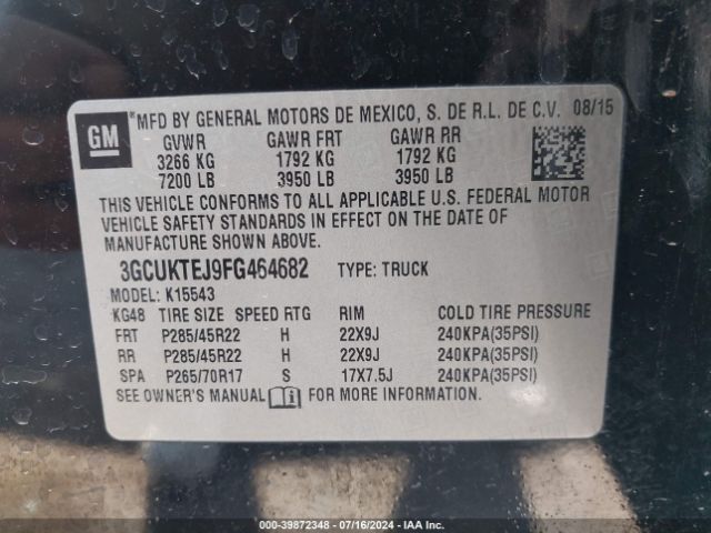 Photo 8 VIN: 3GCUKTEJ9FG464682 - CHEVROLET SILVERADO 