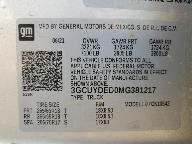 Photo 11 VIN: 3GCUYDED0MG381217 - CHEVROLET SILVERADO 