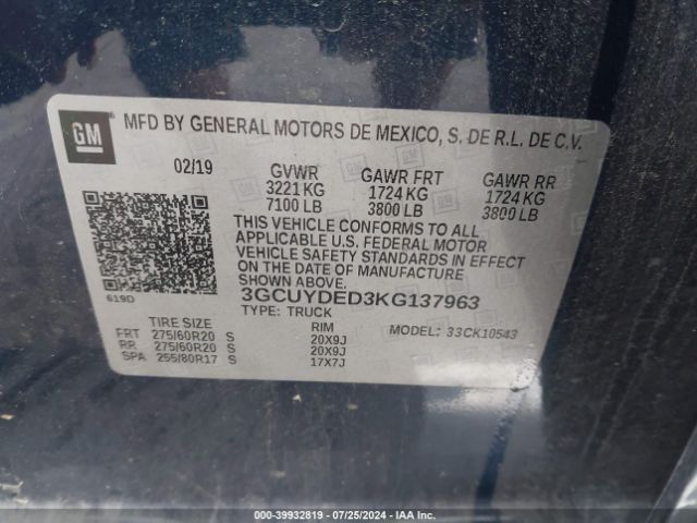 Photo 8 VIN: 3GCUYDED3KG137963 - CHEVROLET SILVERADO 
