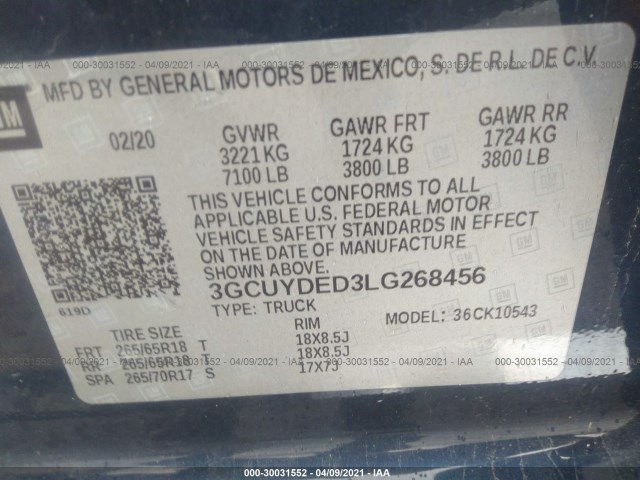 Photo 8 VIN: 3GCUYDED3LG268456 - CHEVROLET SILVERADO 1500 