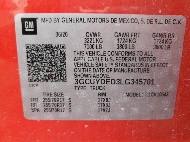 Photo 12 VIN: 3GCUYDED3LG345701 - CHEVROLET SILVERADO 