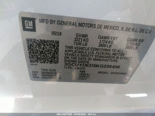 Photo 8 VIN: 3GCUYDED5KG235456 - CHEVROLET SILVERADO 1500 