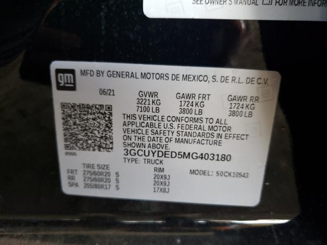 Photo 9 VIN: 3GCUYDED5MG403180 - CHEVROLET SILVERADO 