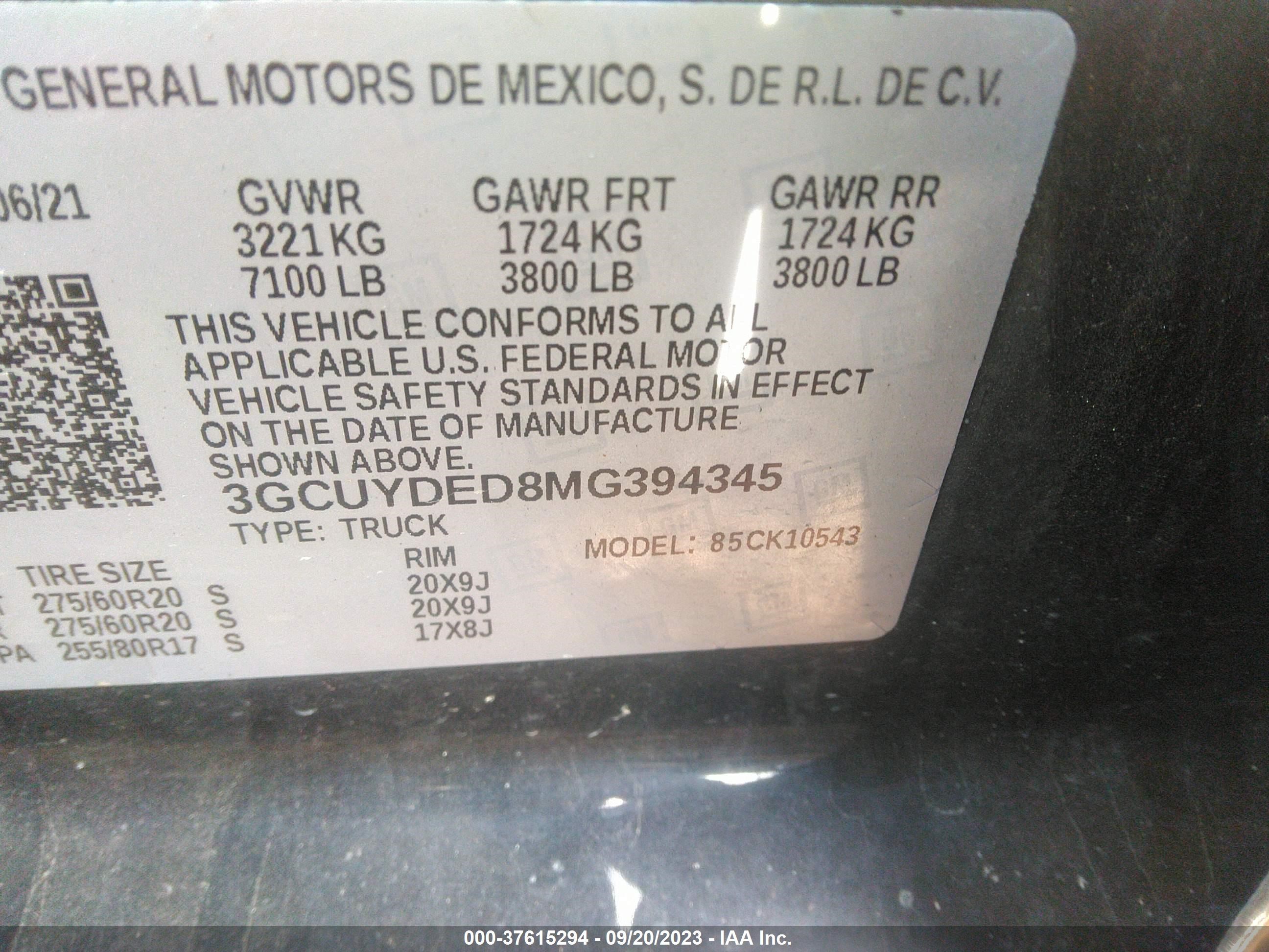 Photo 8 VIN: 3GCUYDED8MG394345 - CHEVROLET SILVERADO 