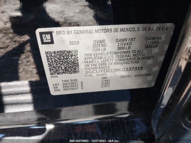 Photo 8 VIN: 3GCUYDED9KG137319 - CHEVROLET SILVERADO 1500 