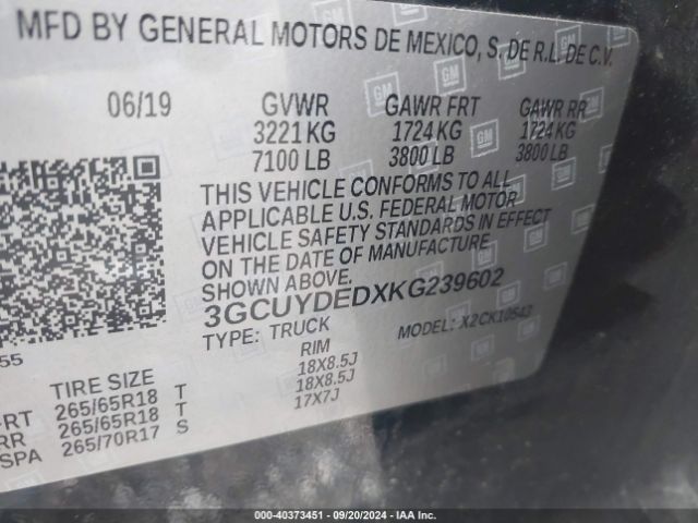 Photo 8 VIN: 3GCUYDEDXKG239602 - CHEVROLET SILVERADO 