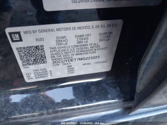 Photo 8 VIN: 3GCUYDET7MG223223 - CHEVROLET SILVERADO 1500 