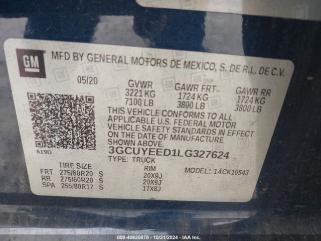 Photo 8 VIN: 3GCUYEED1LG327624 - CHEVROLET SILVERADO 