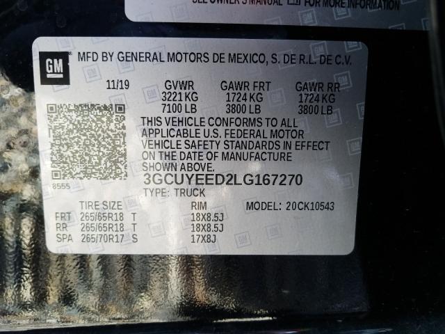 Photo 9 VIN: 3GCUYEED2LG167270 - CHEVROLET SILVERADO 