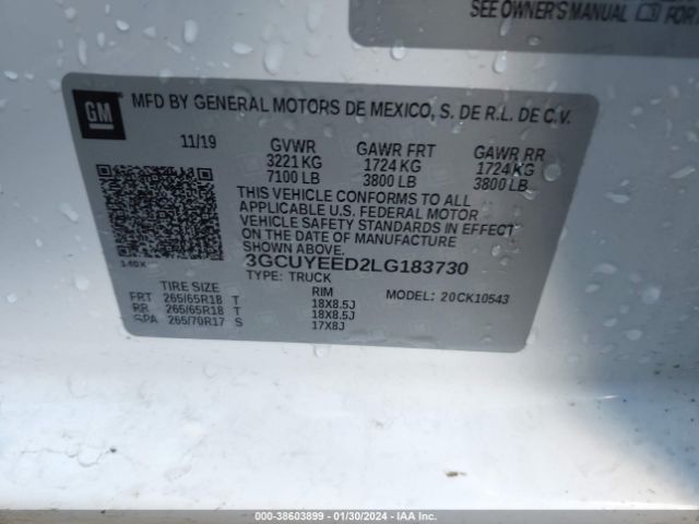 Photo 8 VIN: 3GCUYEED2LG183730 - CHEVROLET SILVERADO 1500 