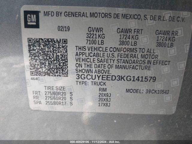 Photo 8 VIN: 3GCUYEED3KG141579 - CHEVROLET SILVERADO 