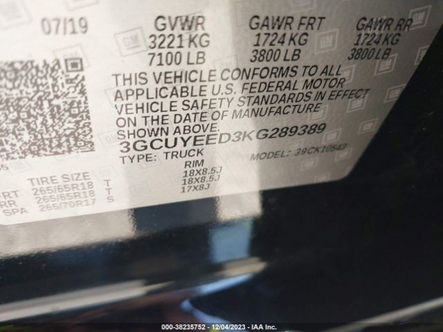 Photo 8 VIN: 3GCUYEED3KG289389 - CHEVROLET SILVERADO 1500 