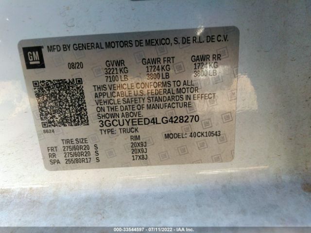 Photo 8 VIN: 3GCUYEED4LG428270 - CHEVROLET SILVERADO 1500 