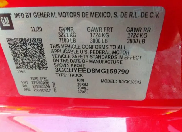 Photo 8 VIN: 3GCUYEED8MG159790 - CHEVROLET SILVERADO 1500 