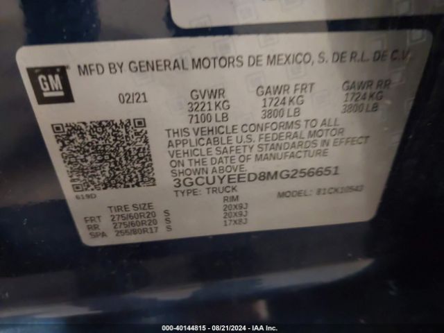 Photo 8 VIN: 3GCUYEED8MG256651 - CHEVROLET SILVERADO 