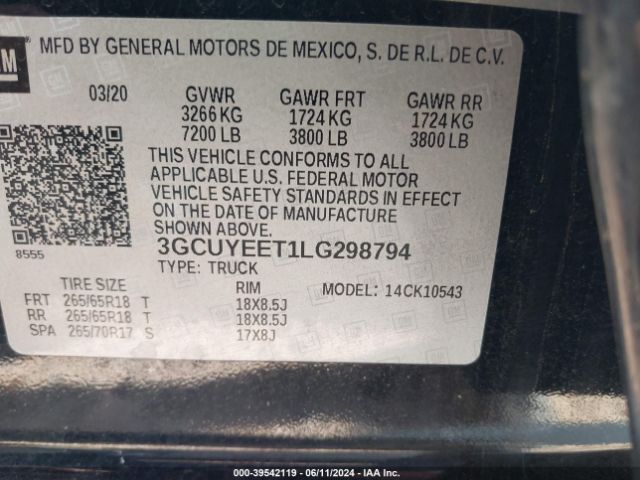 Photo 8 VIN: 3GCUYEET1LG298794 - CHEVROLET SILVERADO 