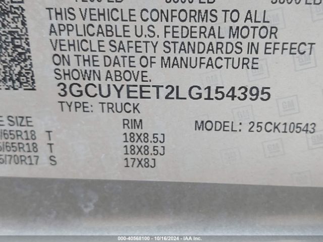 Photo 8 VIN: 3GCUYEET2LG154395 - CHEVROLET SILVERADO 