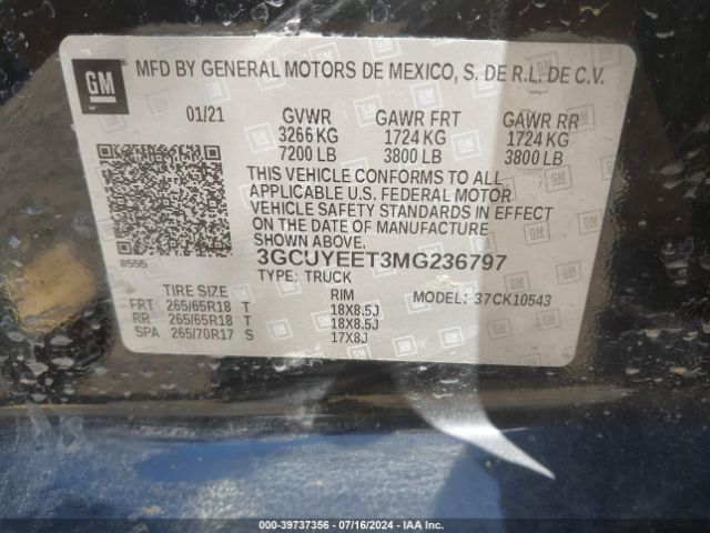 Photo 8 VIN: 3GCUYEET3MG236797 - CHEVROLET SILVERADO 