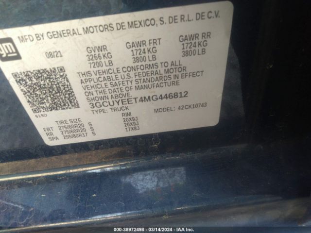 Photo 8 VIN: 3GCUYEET4MG446812 - CHEVROLET SILVERADO 1500 