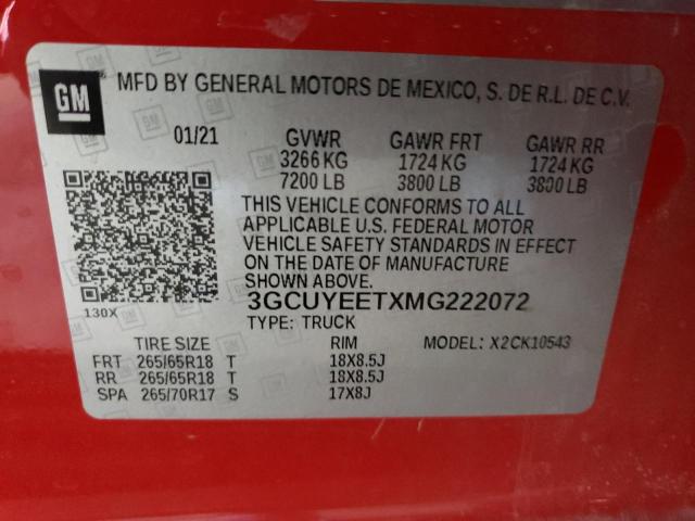 Photo 11 VIN: 3GCUYEETXMG222072 - CHEVROLET SILVERADO 