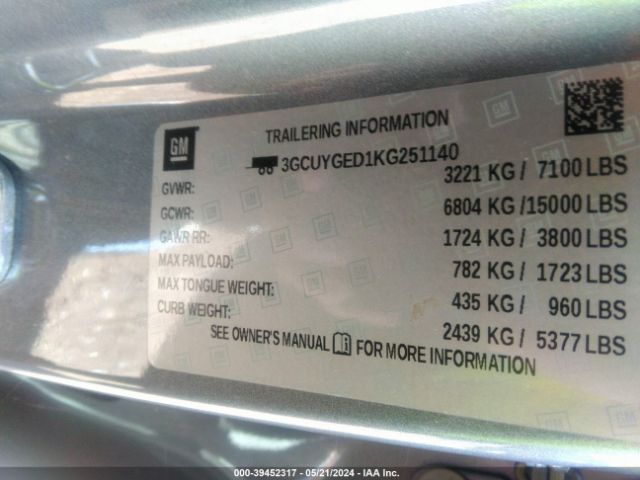 Photo 8 VIN: 3GCUYGED1KG251140 - CHEVROLET SILVERADO 