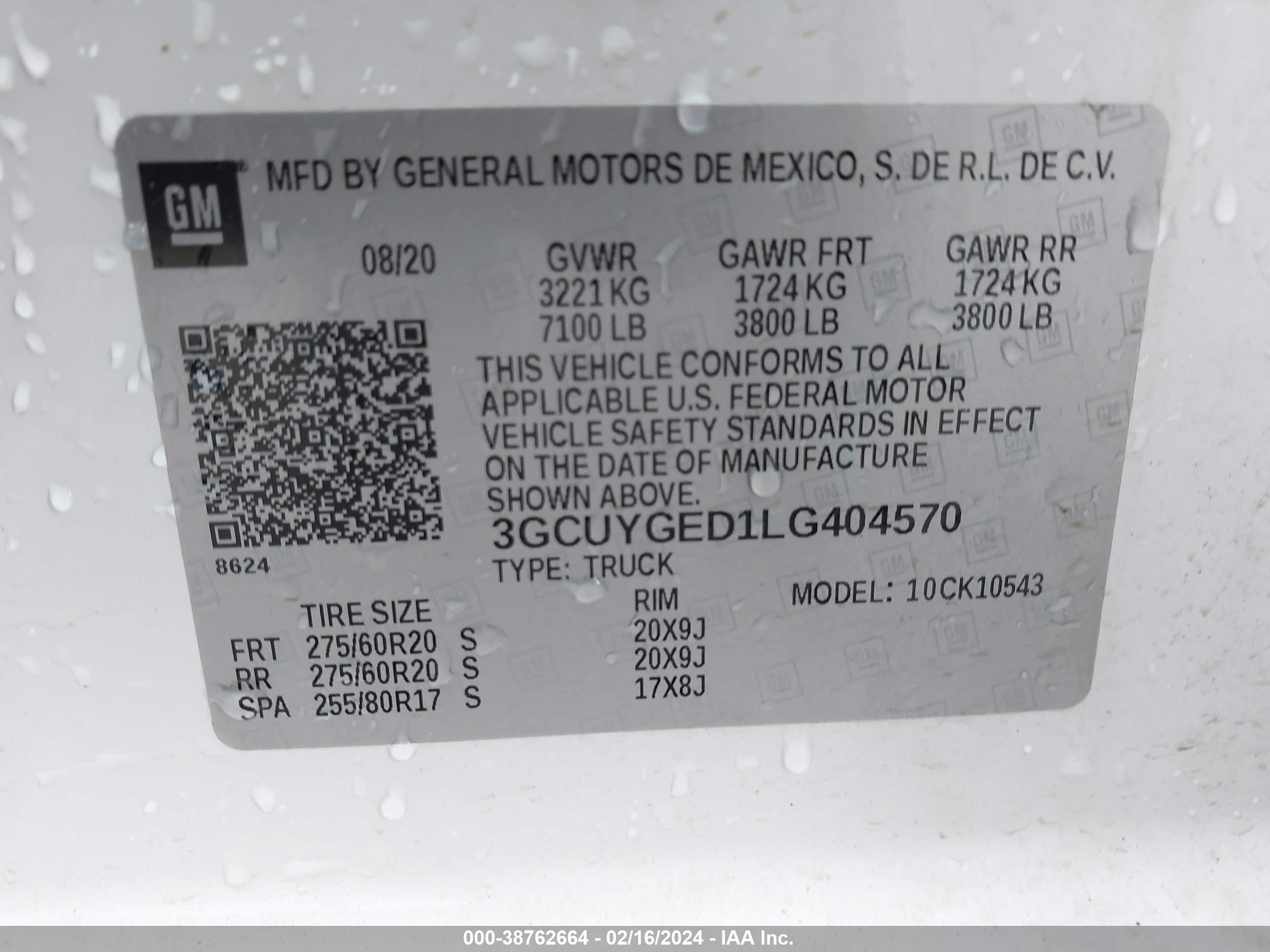 Photo 8 VIN: 3GCUYGED1LG404570 - CHEVROLET SILVERADO 